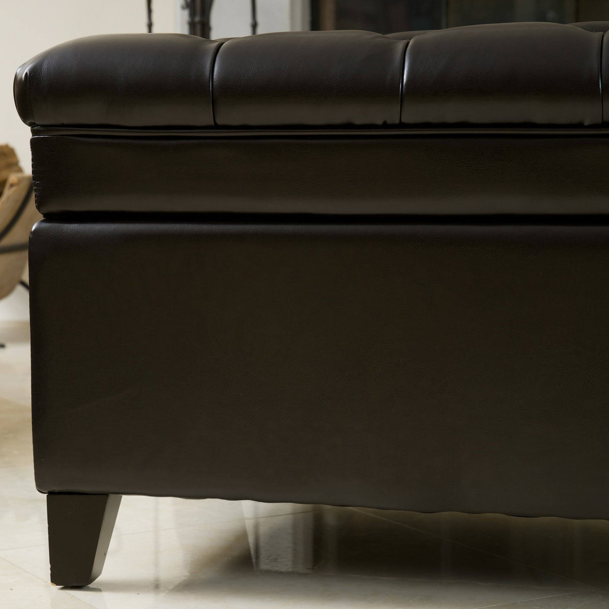 Ivory Leather Storage Ottoman Y3065