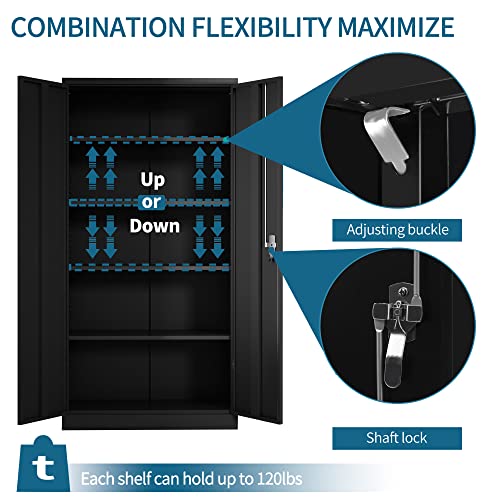 31.5" H Black Steel Lockable Storage Cabinet with 2 Adjustable Shelves V64165