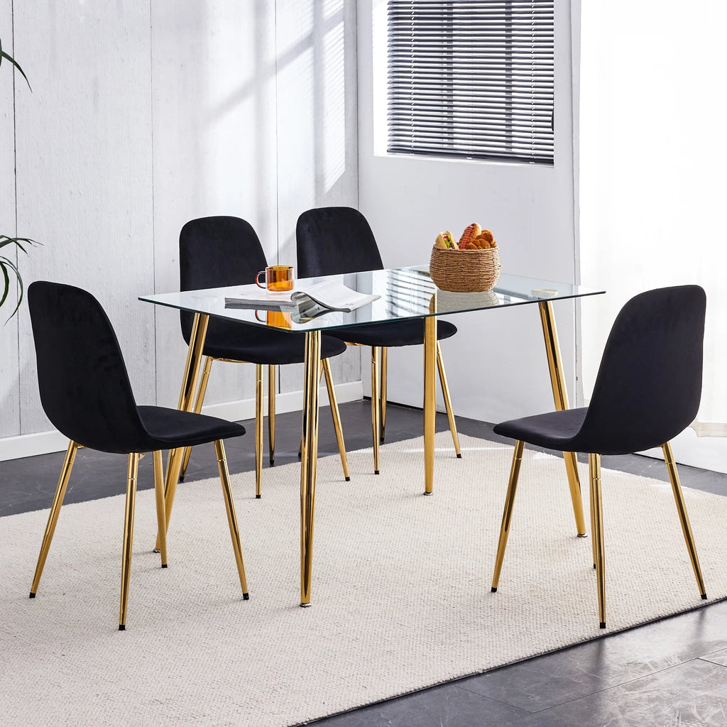 Set of 4 Velvet Dining Chairs with Golden Metal Legs J146858