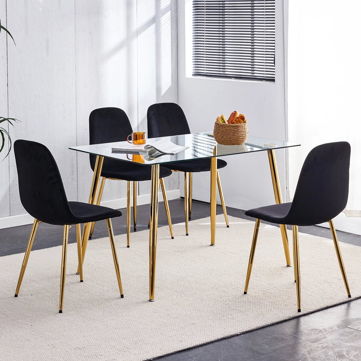 Set of 4 Velvet Dining Chairs with Golden Metal Legs J146858