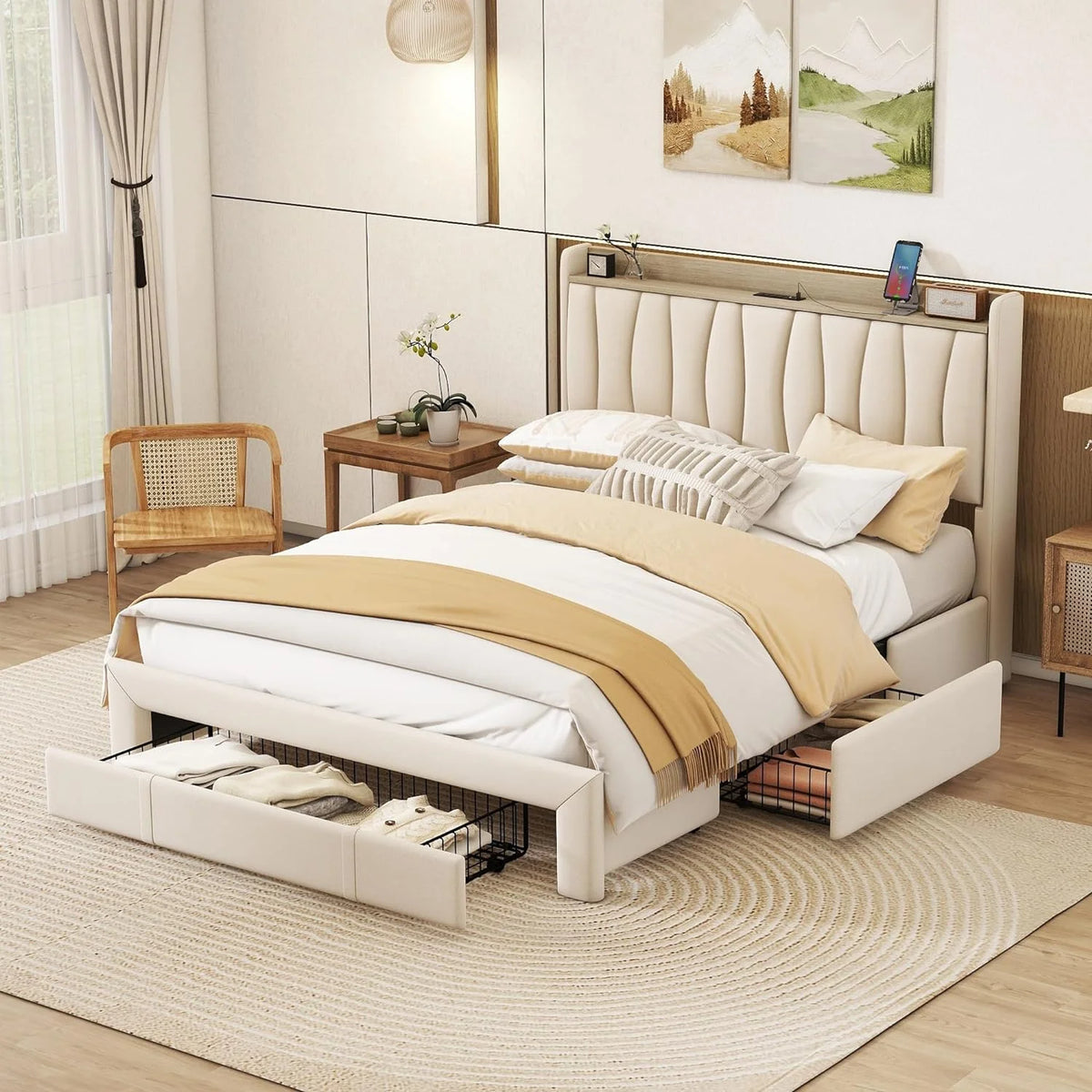 Wood Platform Bed Frame with 3 Drawers X964
