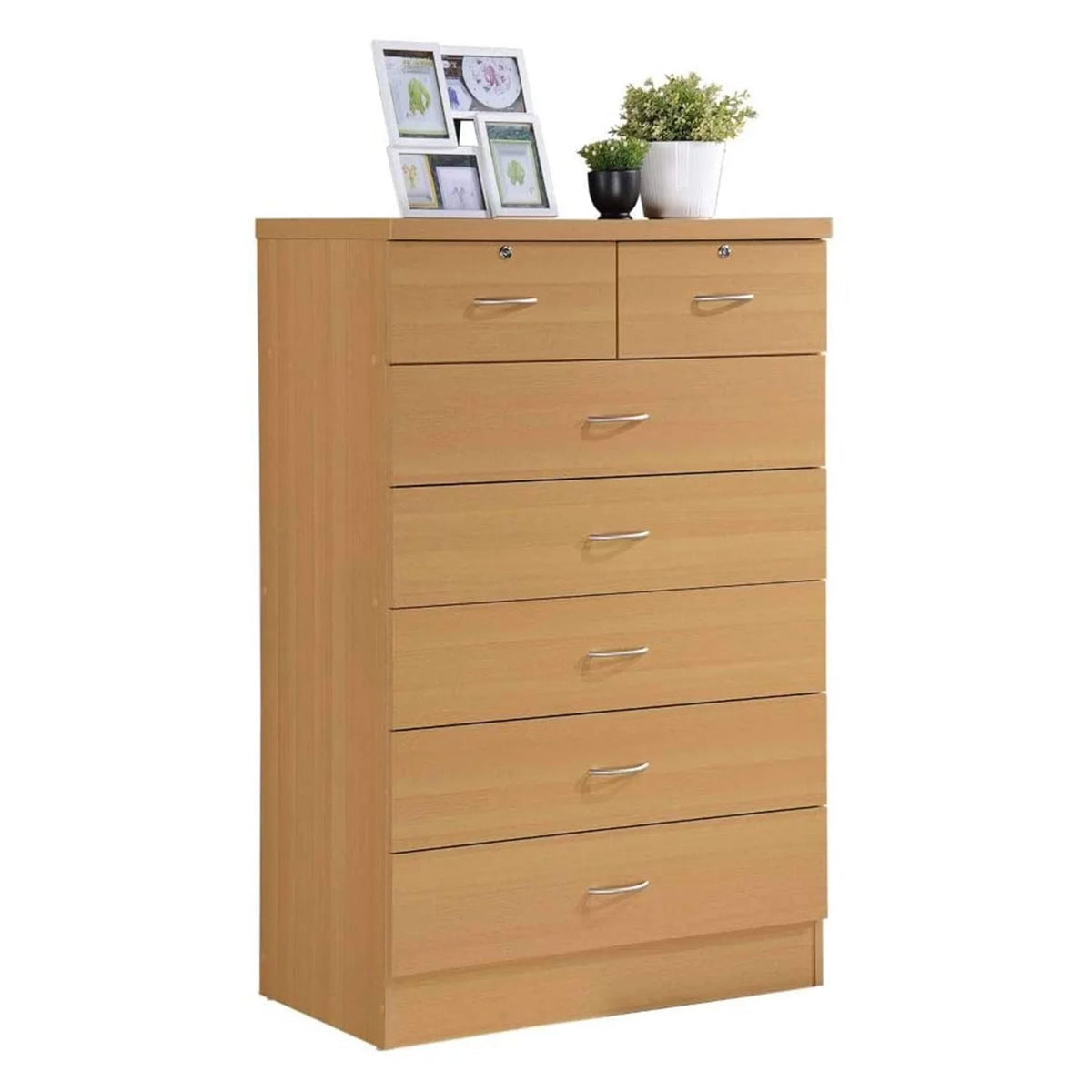 7 Drawer Wooden Dresser Chest with 2 Top Locks, Cherry A491663
