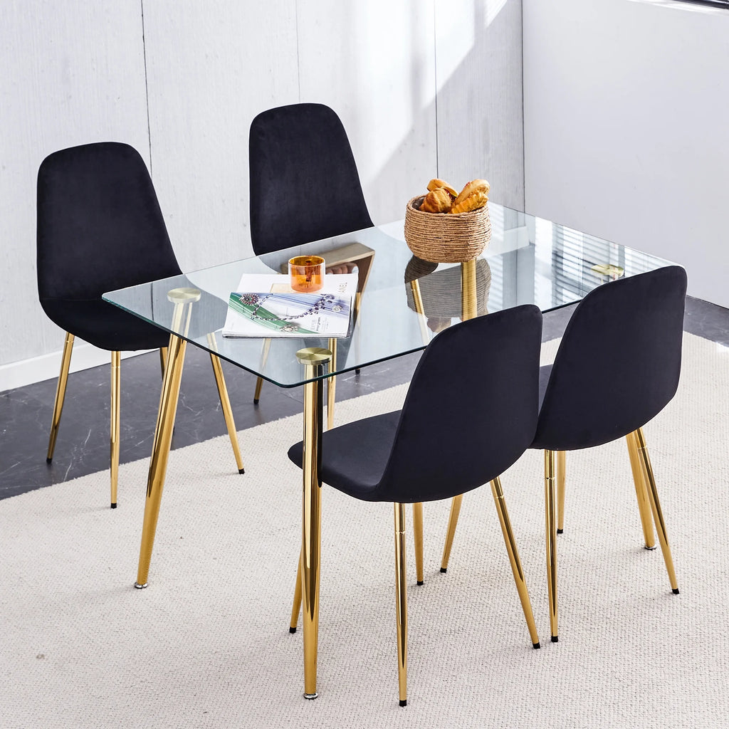 Set of 4 Velvet Dining Chairs with Golden Metal Legs J146858
