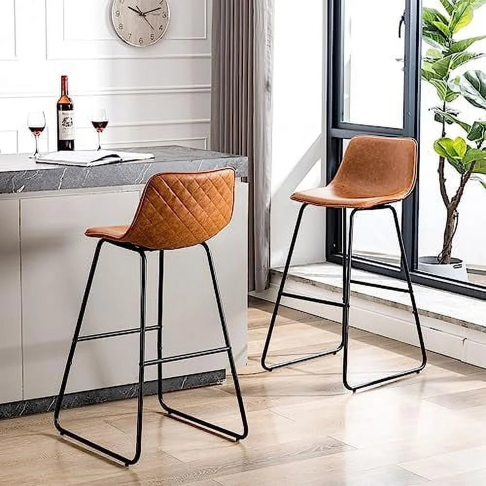Faux Leather Dining Chairs Set of 2 Barstools with Backs Y8002