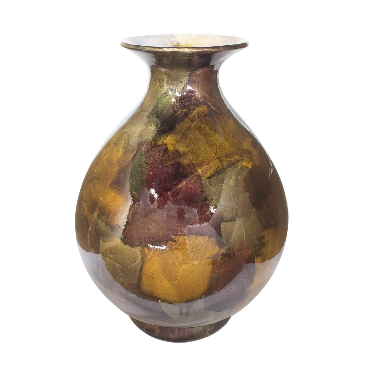 Bronze Brown Amber Gray Ceramic Round Water Jar Vase O246500