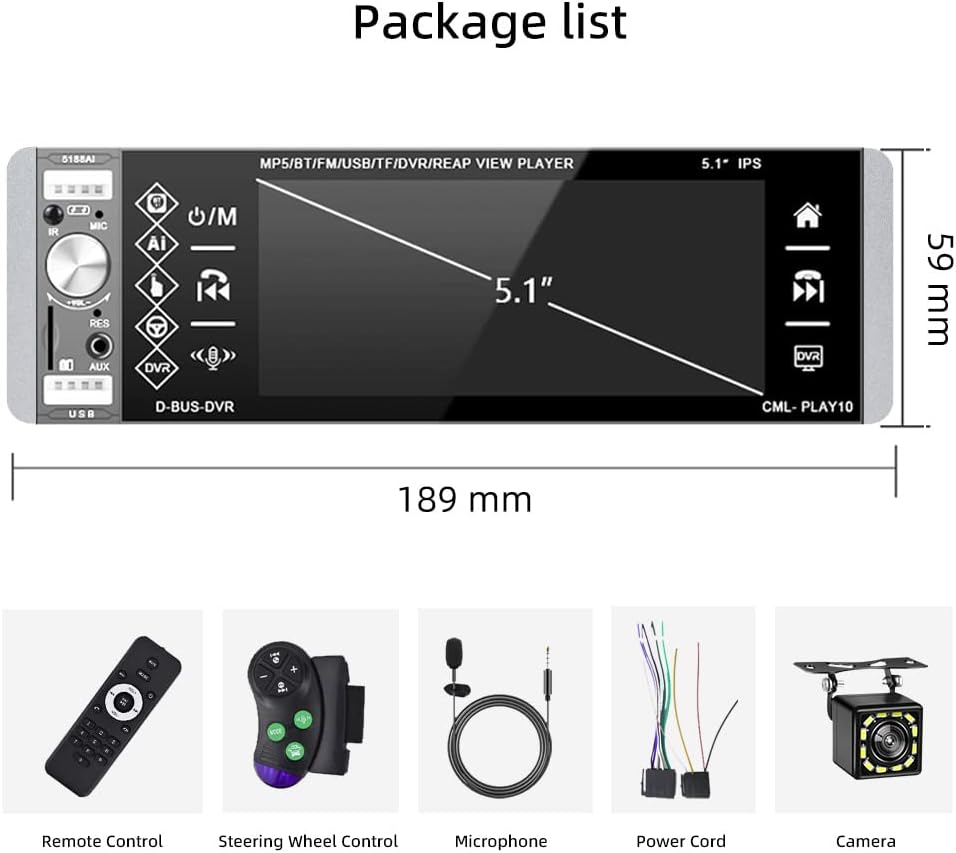 5.1 Inch Touchscreen Car Stereo with Bluetooth, Backup Camera, AM/FM Radio V5358