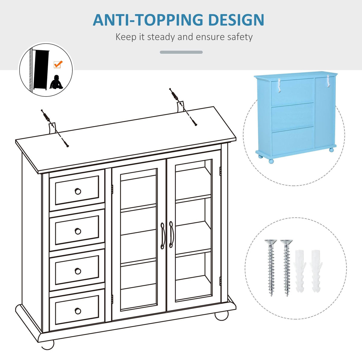 Storage Cabinet with 4 Drawers and Glass Door M729