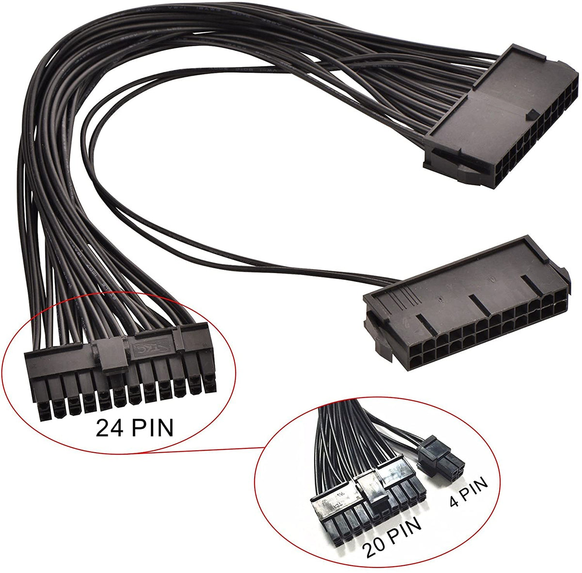 Dual PSU 24-Pin ATX Motherboard Adapter Extension Cable 30cm Black X67242