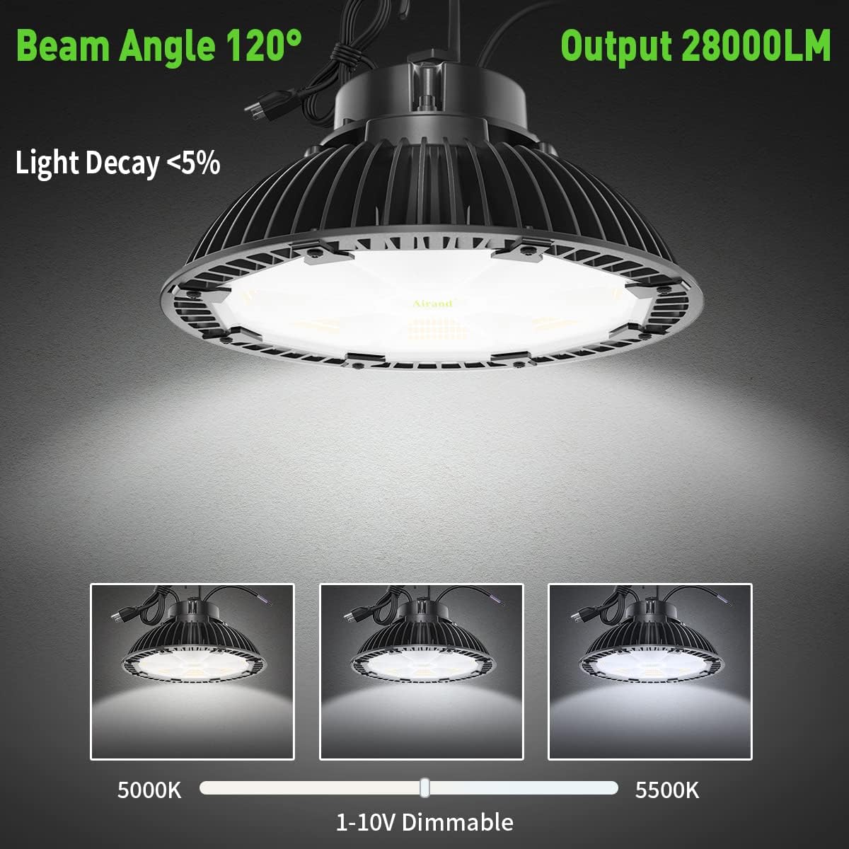 200W Dimmable LED High Bay Light, 28000LM, 100-277V, 5000-5500K, IP65 Waterproof R745368