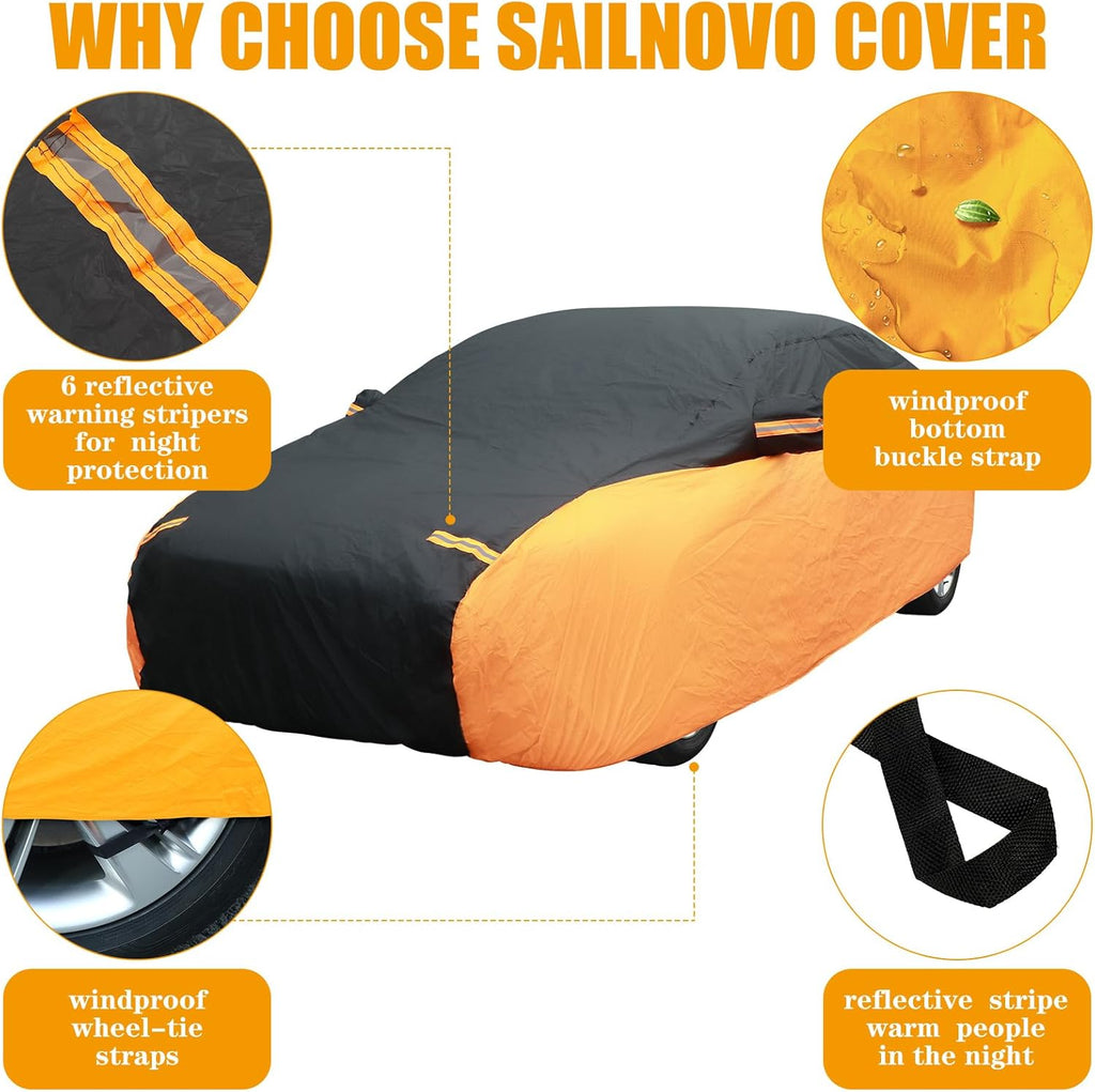 Black Orange Waterproof Full Car Cover for Sedan Length 194-208'' Height 59'' Q7088