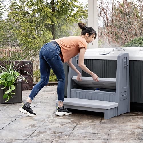Gray 2-Step Storage Stool with Handrails T835409