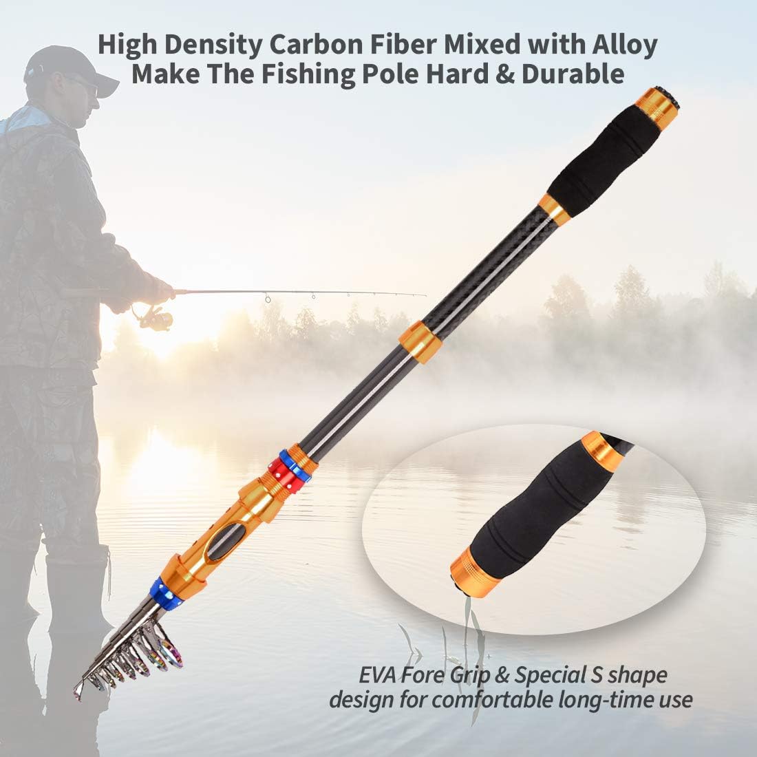 12 FT Carbon Fiber Telescopic Fishing Rod and Reel Combo with Carrier Bag C7778