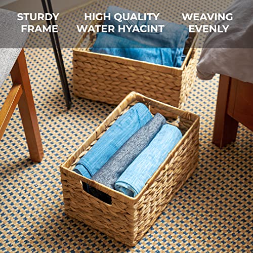 Set of 6 Natural Water Hyacinth Woven Storage Baskets with Built-in Handles V6628