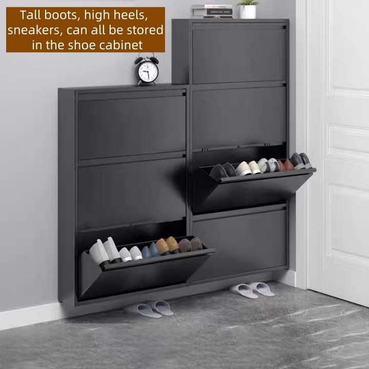 Black Grey Shoe Cabinet with 3 Flip Drawers Y2226