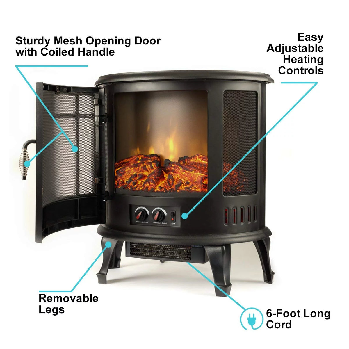 Black Free Standing Electric Fireplace Stove F26011