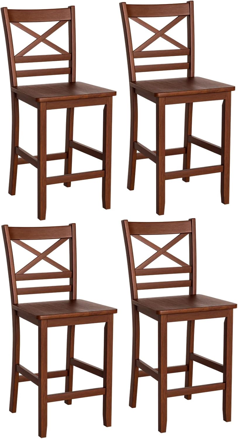 Set of 2 25'' Counter Height Bar Stools with Wooden Backrest R5913
