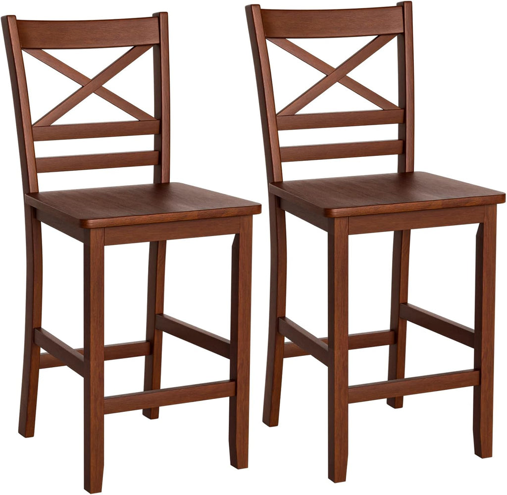 Set of 2 25'' Counter Height Bar Stools with Wooden Backrest R5913