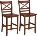 Set of 2 25'' Counter Height Bar Stools with Wooden Backrest R5913