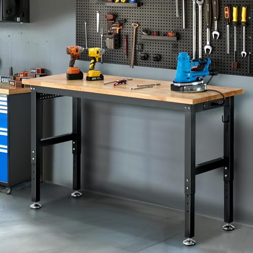 48 Inch Adjustable Height Rubberwood Workbench K833629