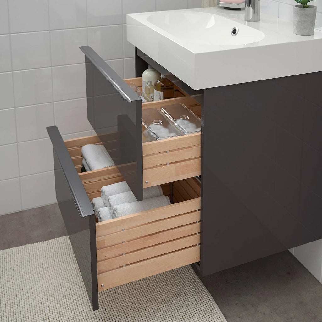 High Gloss Gray Sink Cabinet with 2 Drawers F4515