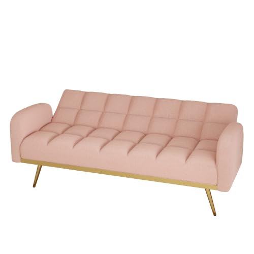 Green Convertible Futon Sofa with 2 Cupholders Adjustable Backrest O4698