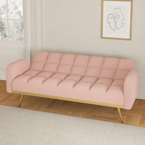 Green Convertible Futon Sofa with 2 Cupholders Adjustable Backrest O4698
