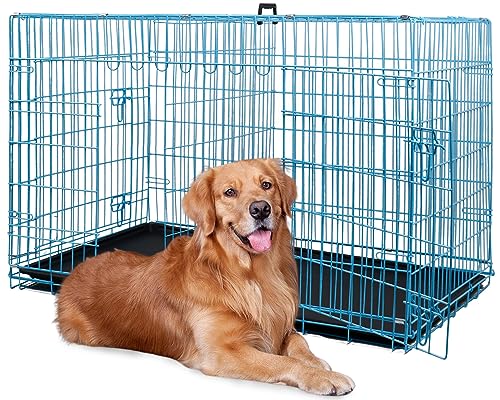 42 Inch Folding Metal Wire Dog Crate with Divider Panel, Removable Tray, Black L304613