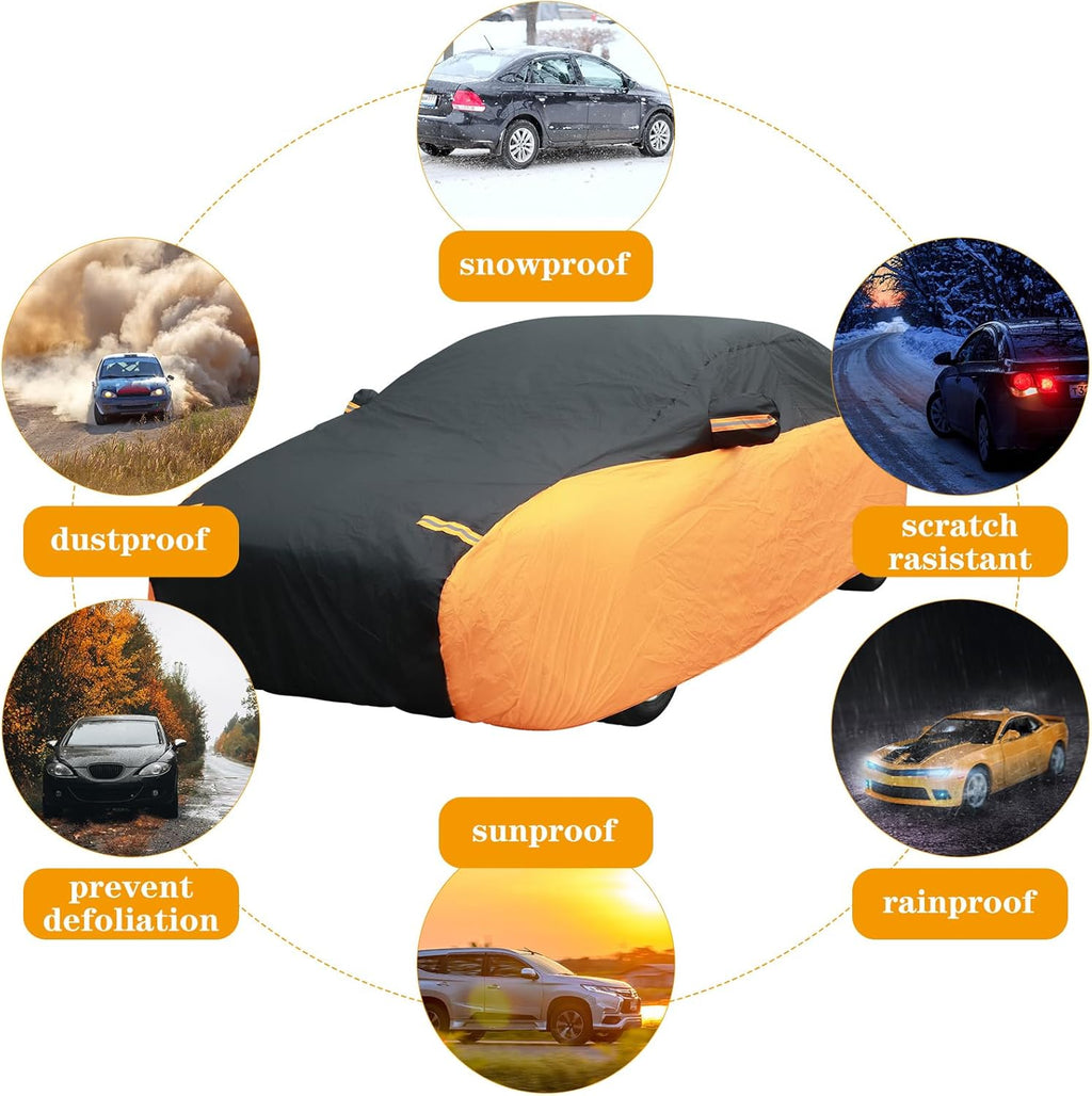 Black Orange Waterproof Full Car Cover for Sedan Length 194-208'' Height 59'' Q7088