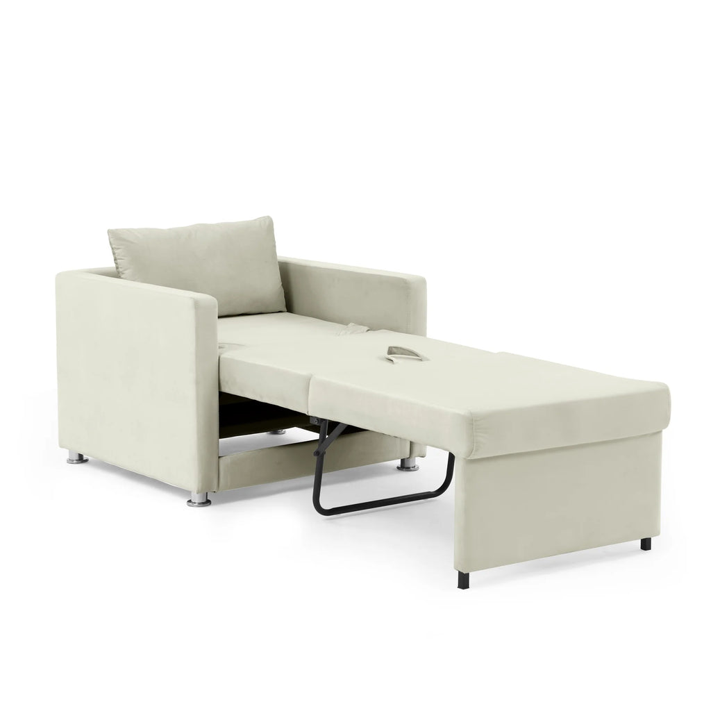 Beige Velvet Convertible Chair Bed L23317