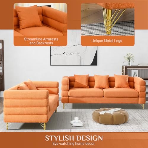 Dark Green Boucle Sherpa Deep Seat Sofa and Loveseat Set with 5 Pillows Q1305