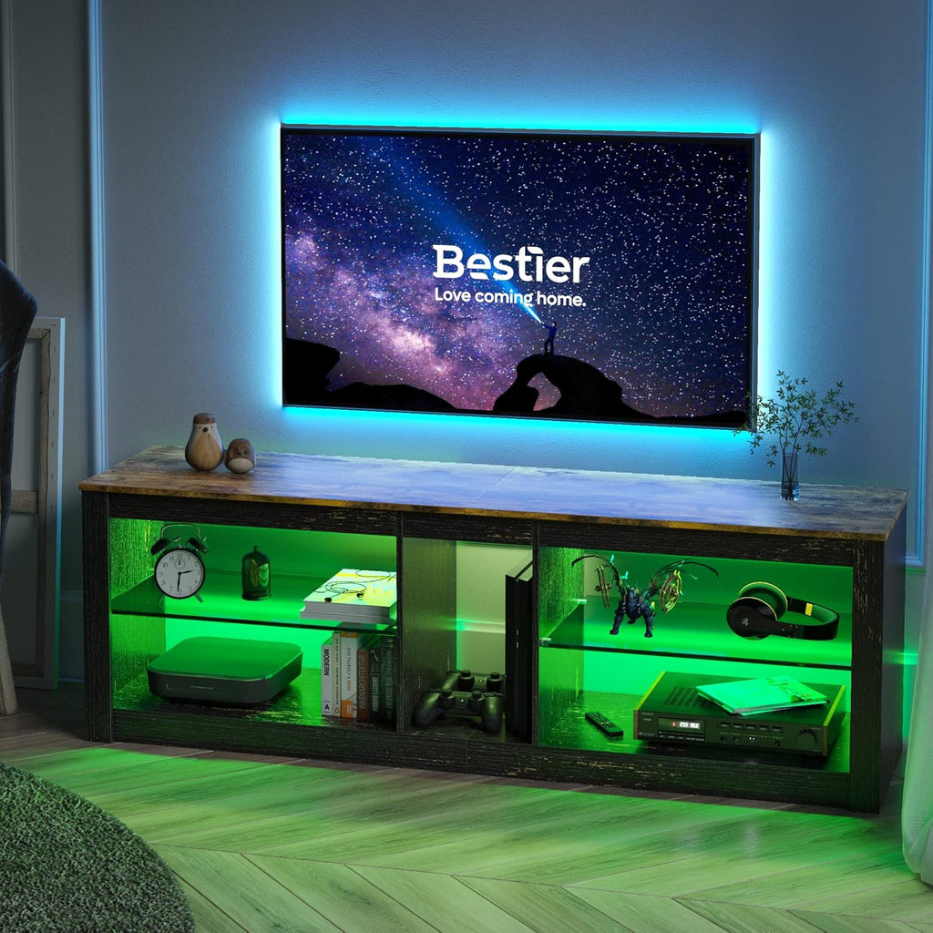 Rustic Brown 42 Inch TV Stand with Glass Shelf B933002