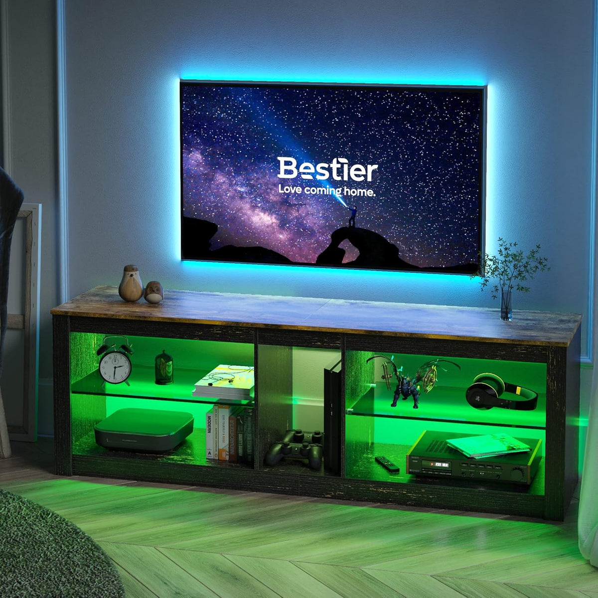Rustic Brown 42 Inch TV Stand with Glass Shelf B933002