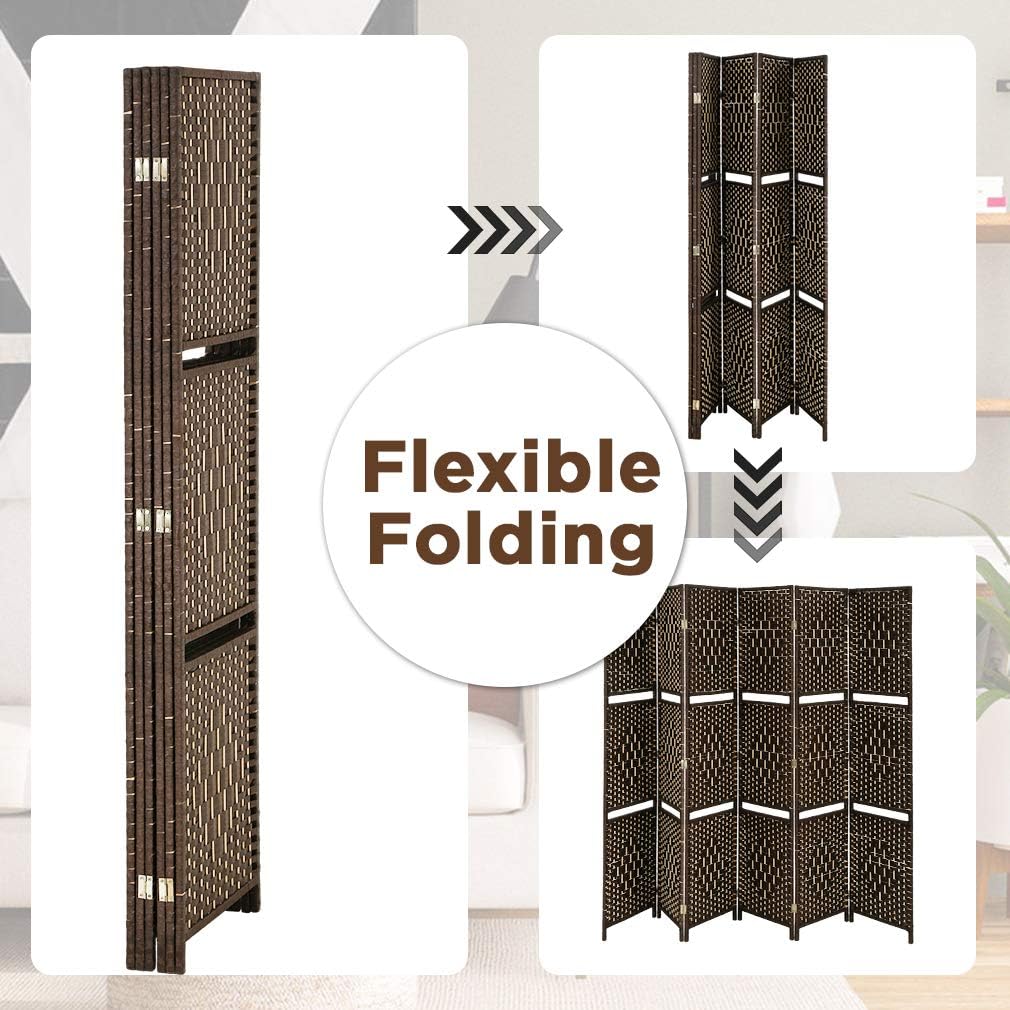 6 Ft Tall Wooden Folding Privacy Screen 6 Panel Room Divider with Shelves N6520
