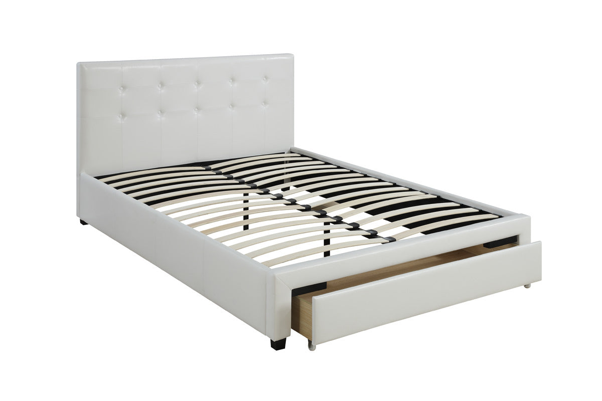 White Full Size Wooden Faux Leather Bedframe U62541