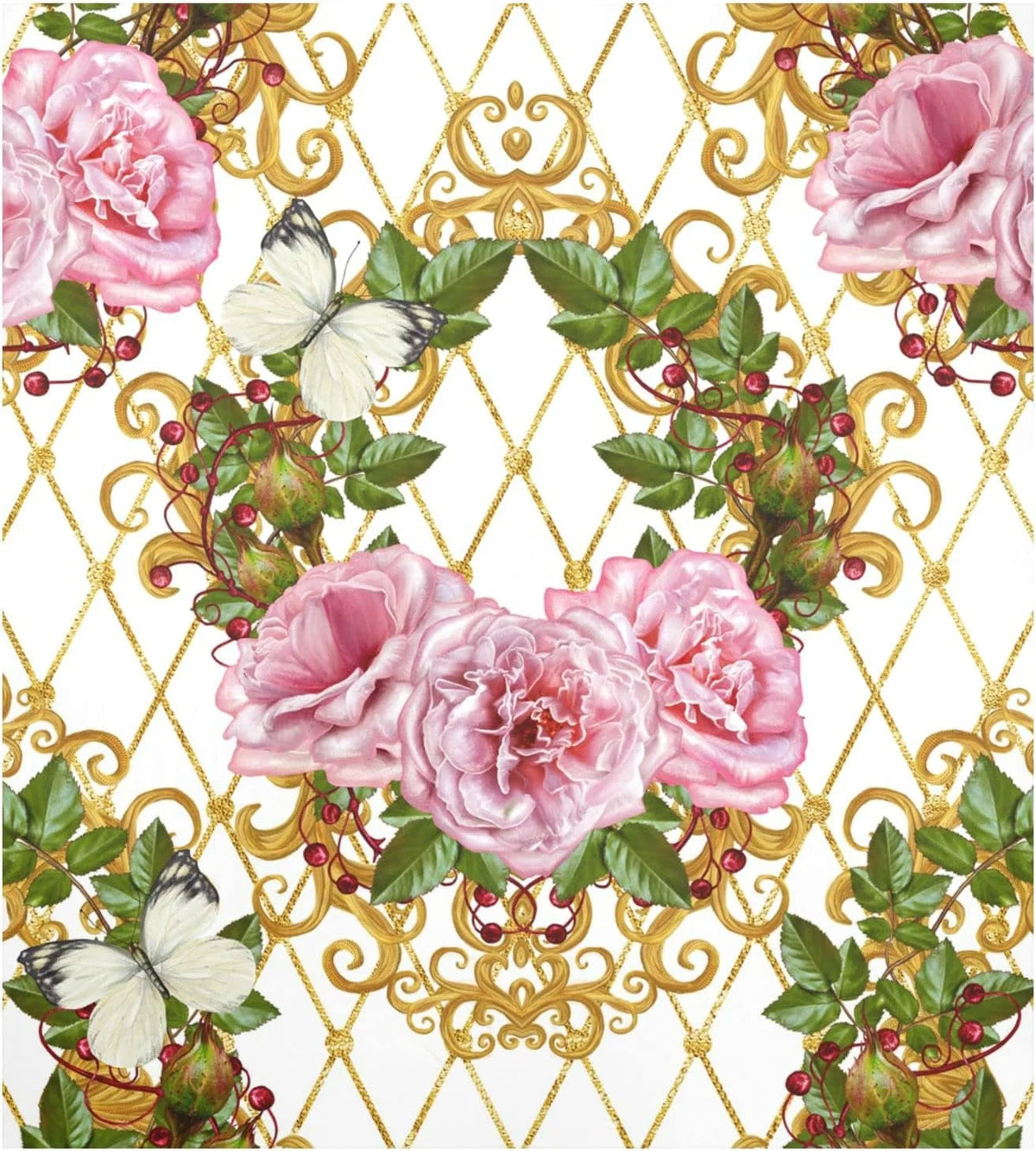 Vintage Gold Pink Rose Leaves Dishwasher Magnet Cover D362885