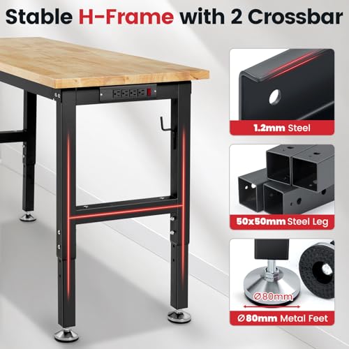 48 Inch Adjustable Height Rubberwood Workbench K833629