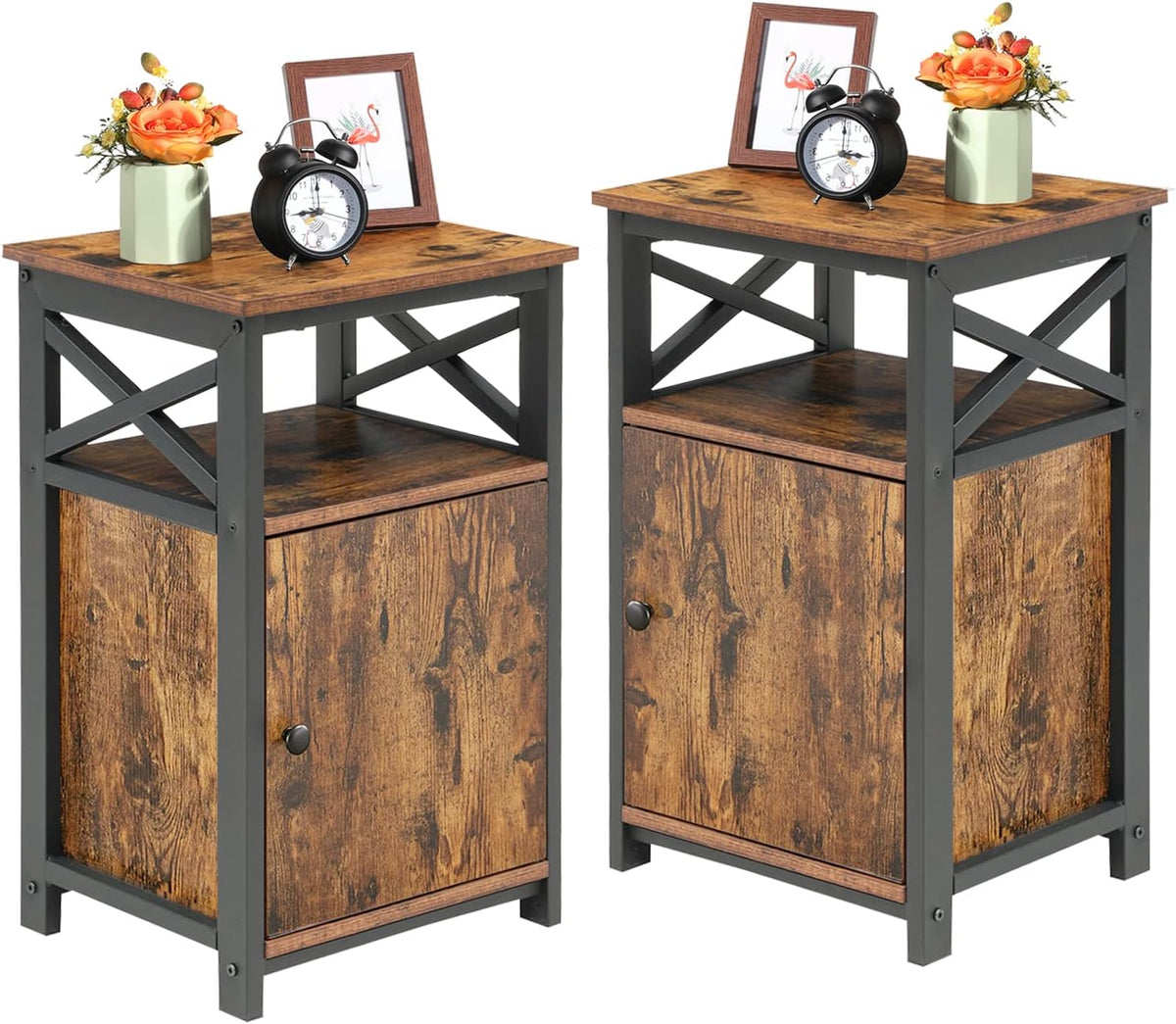 White Set of 2 Night Stand with Storage Cabinet W6861
