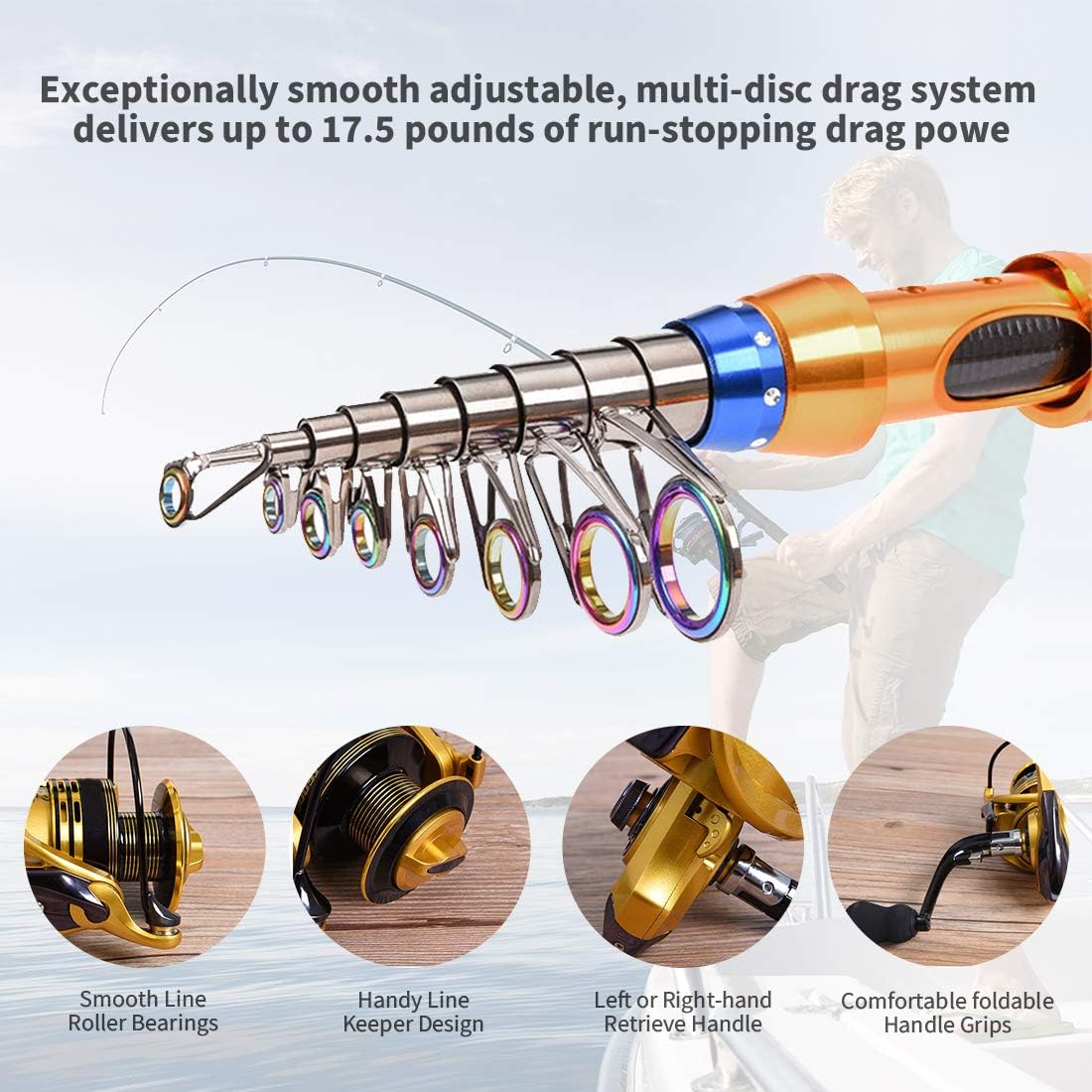 12 FT Carbon Fiber Telescopic Fishing Rod and Reel Combo with Carrier Bag C7778