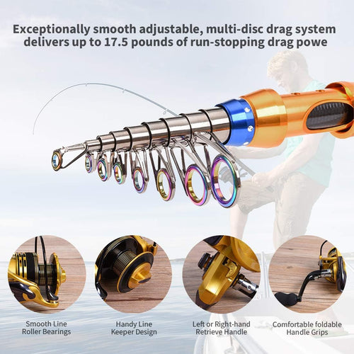 12 FT Carbon Fiber Telescopic Fishing Rod and Reel Combo with Carrier Bag C7778