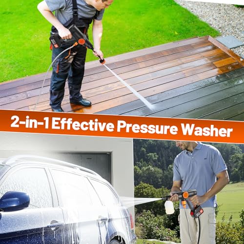 6000mAh Battery Cordless Electric Pressure Washer Handheld with 6-in-1 Nozzle, 17FT Drain Hose, 2 Battery R468