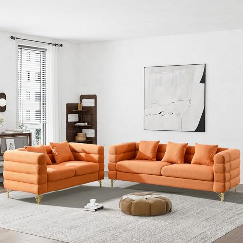 Dark Green Boucle Sherpa Deep Seat Sofa and Loveseat Set with 5 Pillows Q1305