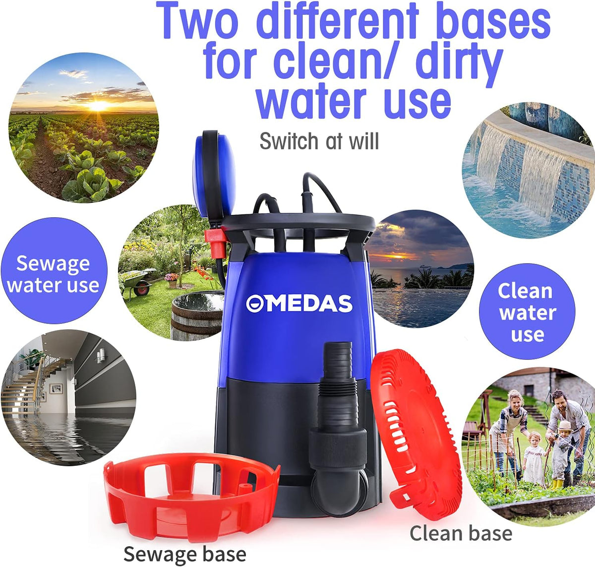 3 in 1 Submersible Pump 1/2HP 400W 2905GPH with Float Switch P17834