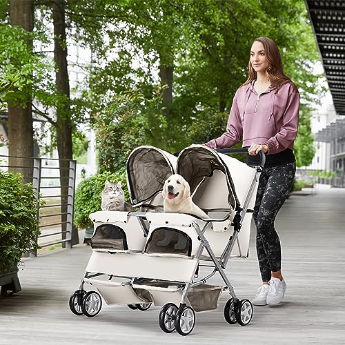 Gray Foldable Double Pet Stroller E7498