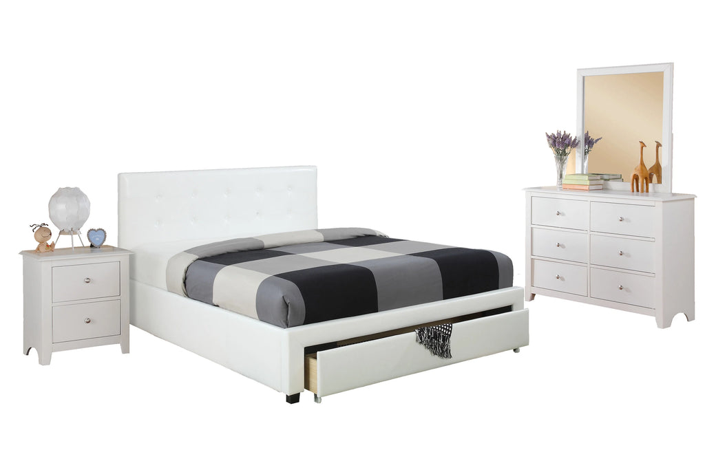 White Full Size Wooden Faux Leather Bedframe U62541