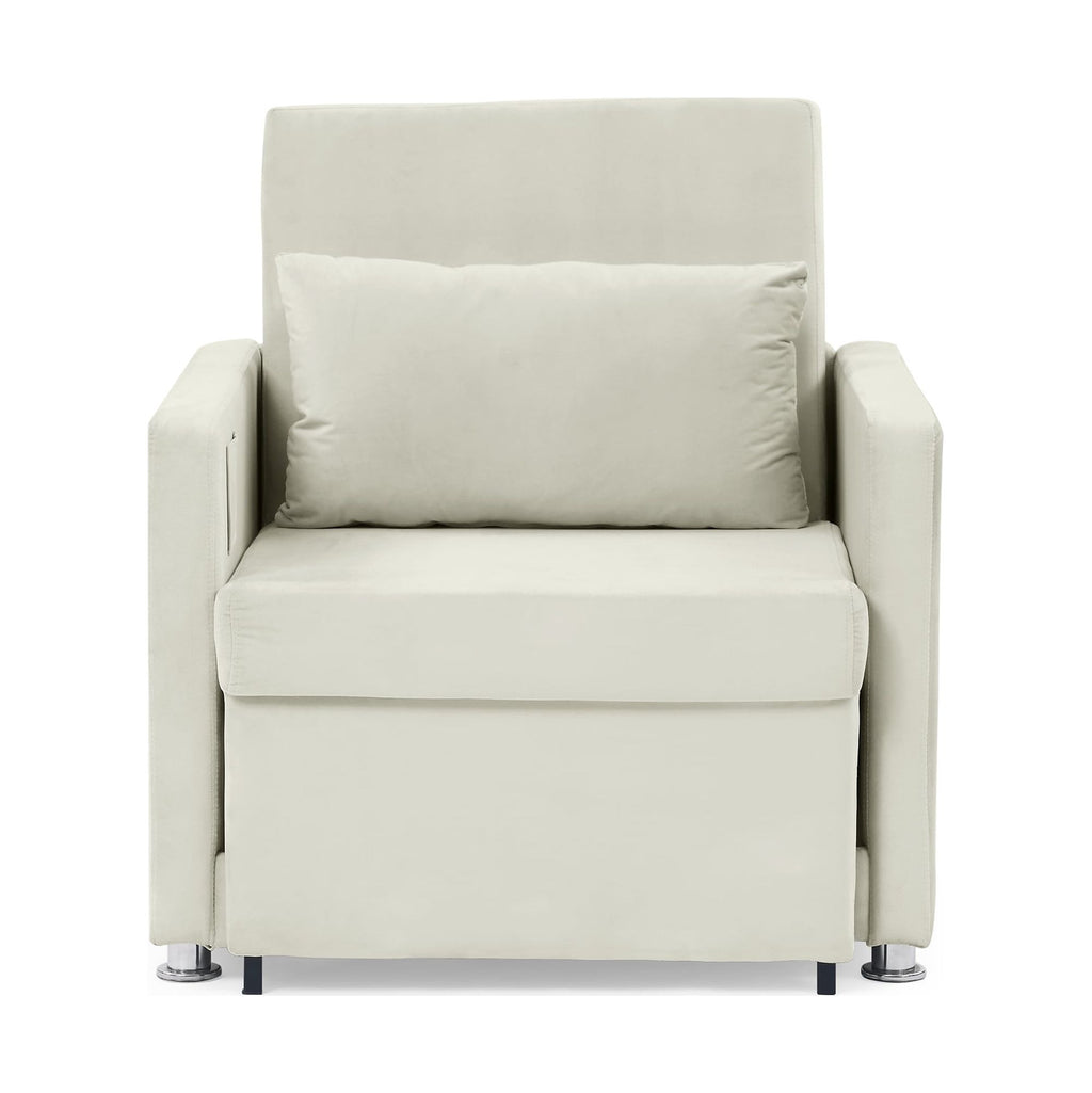 Beige Velvet Convertible Chair Bed L23317