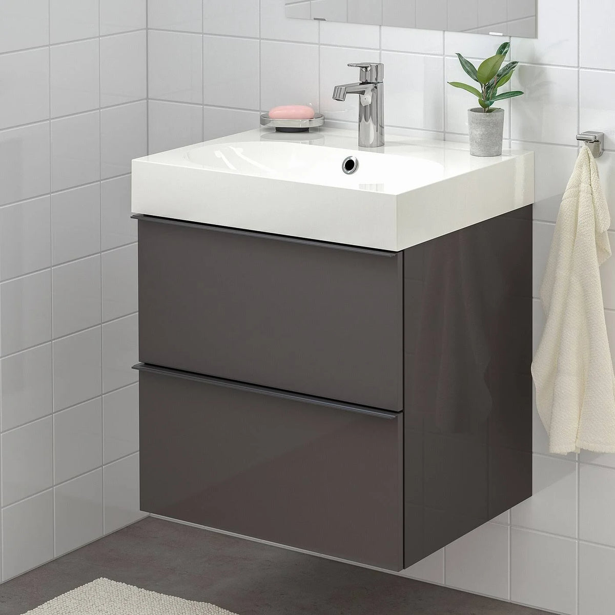 High Gloss Gray Sink Cabinet with 2 Drawers F4515
