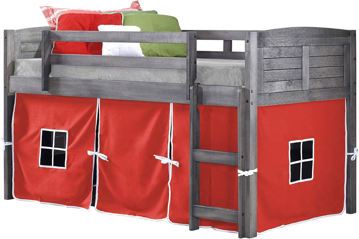Twin Antique Grey Low Loft Bed with Tent Y341