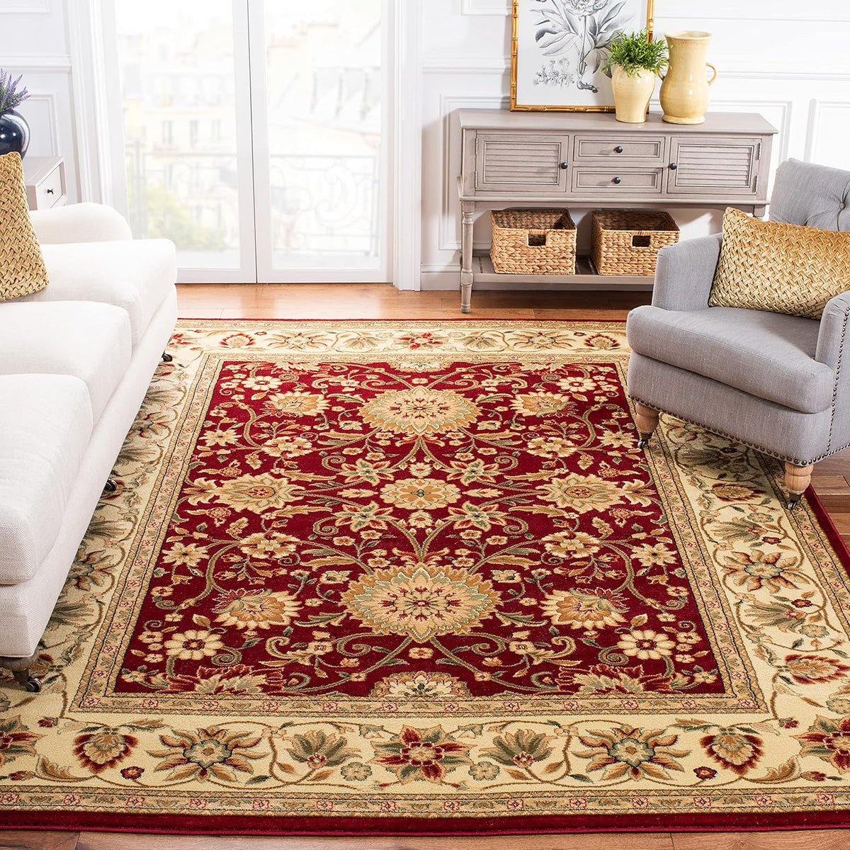Red & Ivory 6' x 9' Traditional Area Rug I126197