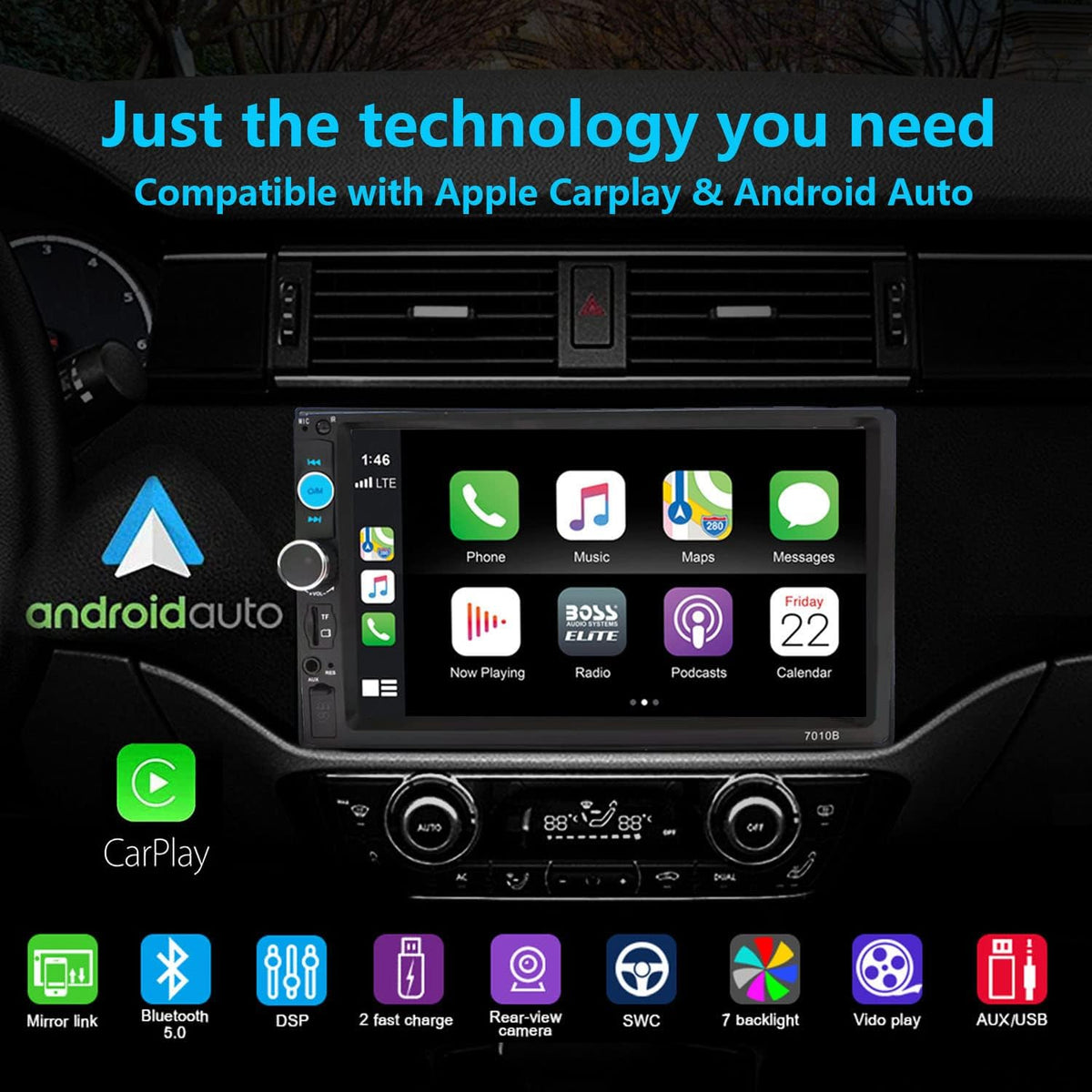 Double Din Car Stereo with Bluetooth and Backup Camera D259