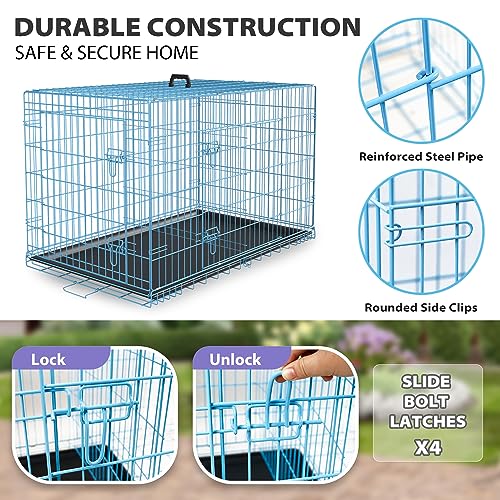 42 Inch Folding Metal Wire Dog Crate with Divider Panel, Removable Tray, Black L304613